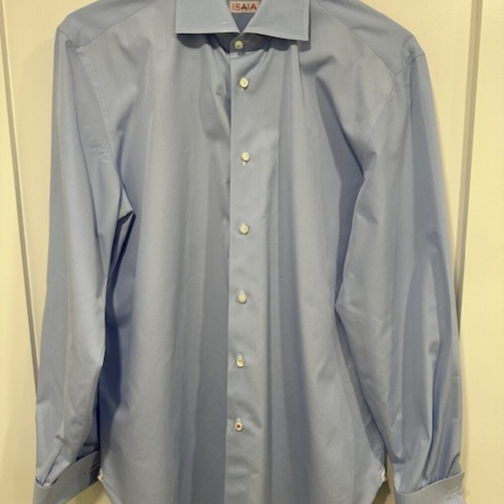 ISAIA Blue Dress Shirt French Cuffs Sz 15.75